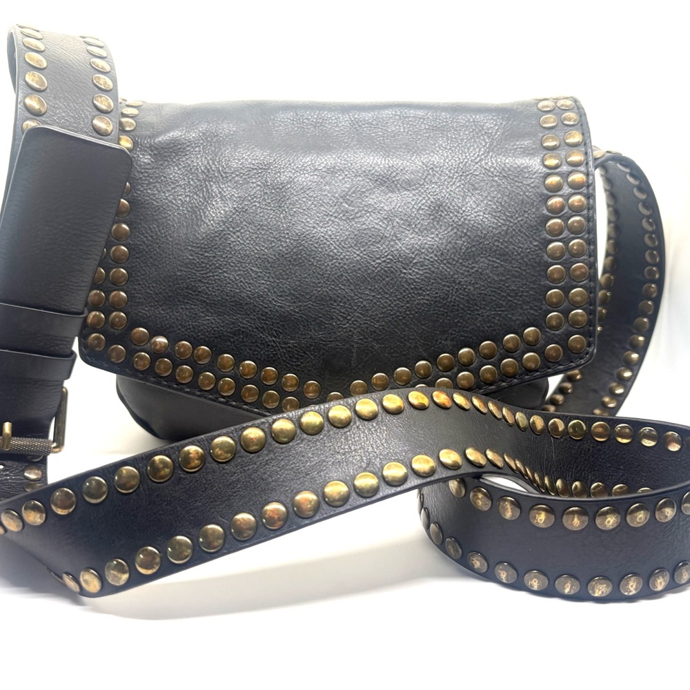 Black Studded Leather Crossbody Bag